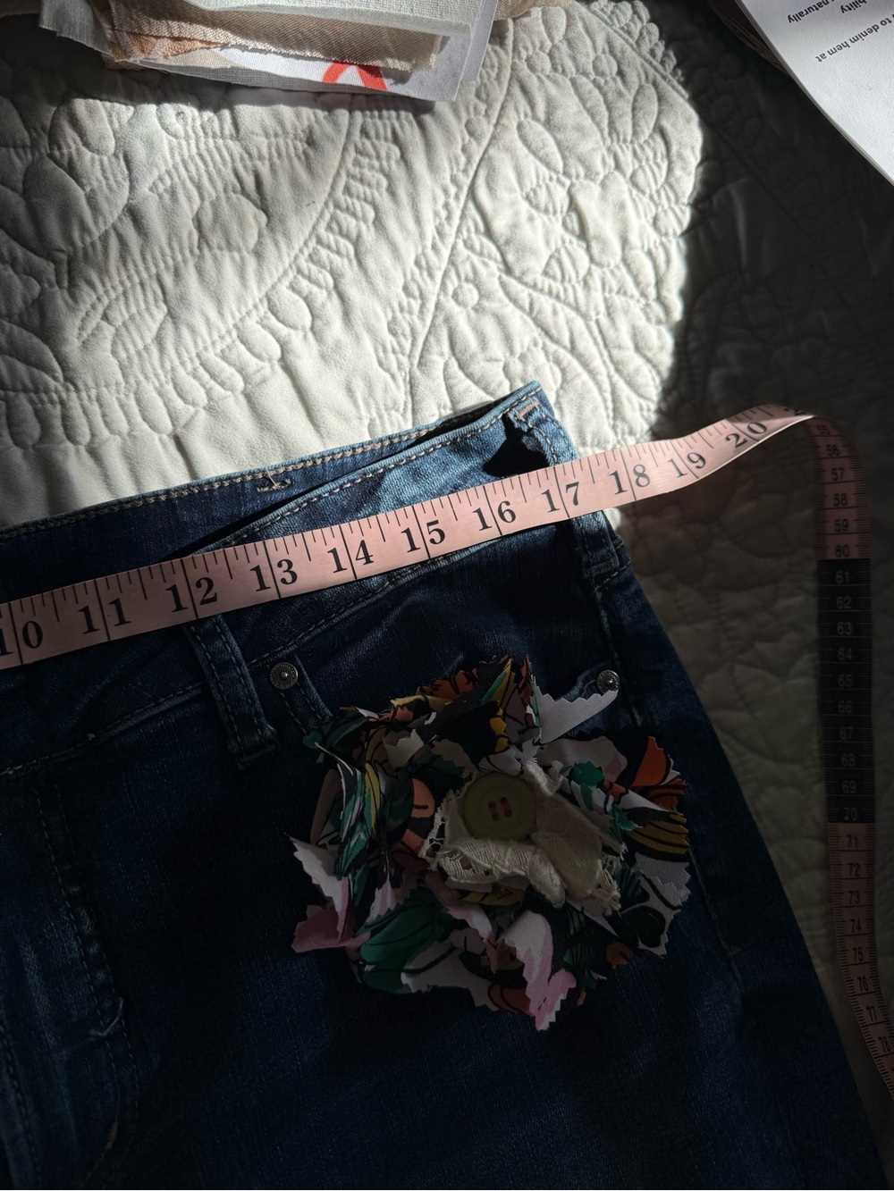 Artisan Upcycled Scrappy Denim Boho Jeans Size 32 - Picture 13 of 16